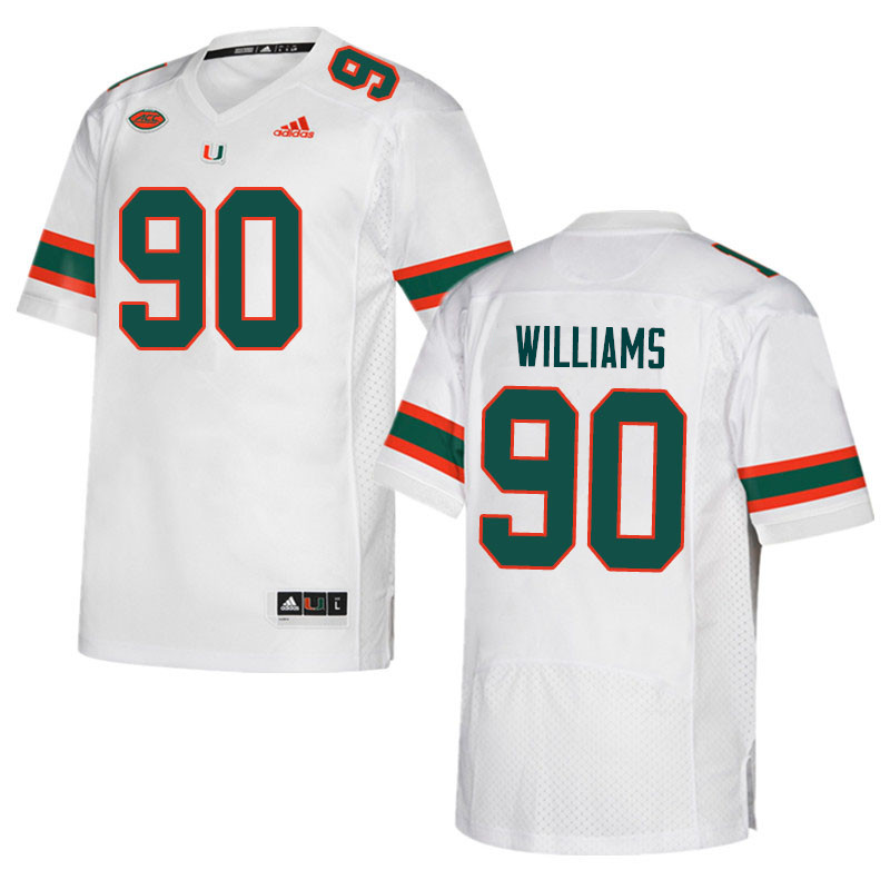 Men #90 Quentin Williams Miami Hurricanes College Football Jerseys Sale-White - Click Image to Close